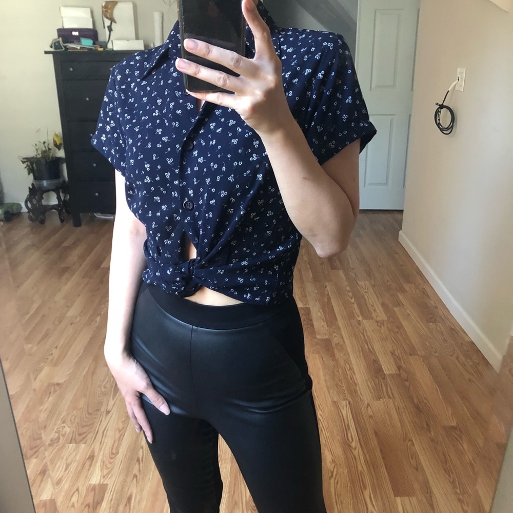 Navy blouse with printed floral pattern from M&F